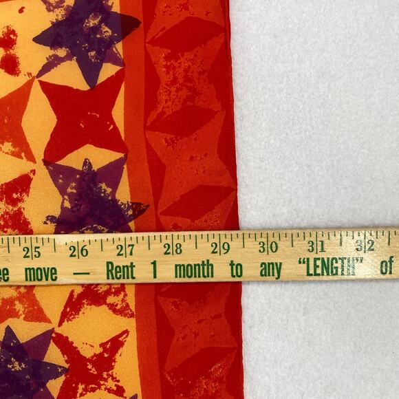 VERA NEUMANN Scarf Silk Hand Rolled Star Print Wrap Square Orange 29" VTG USA - Picture 10 of 12